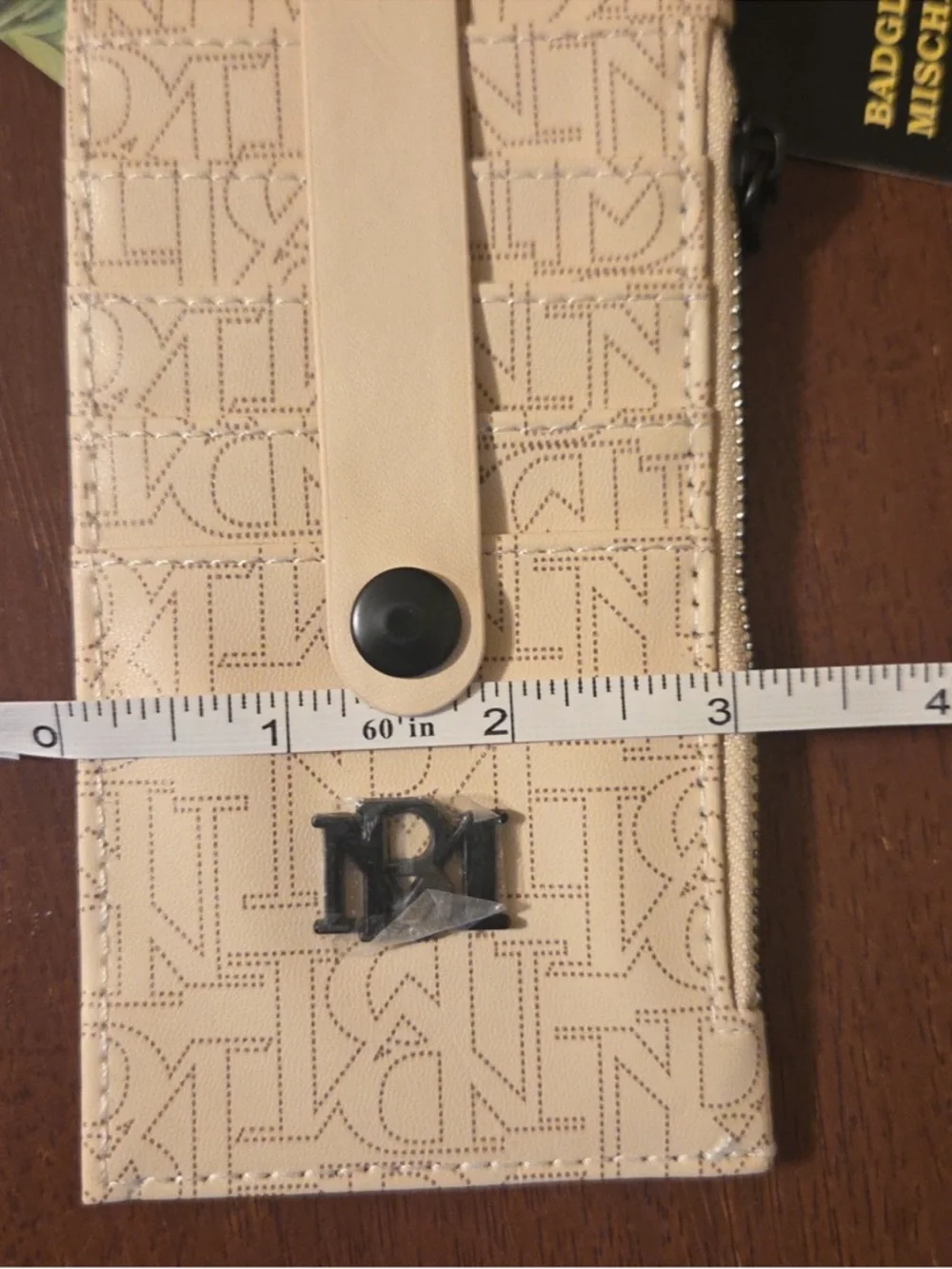 Bagley Mischka Cream Logo Card Holder with Snap Strap and Metal Emblem - Picture 7 of 7